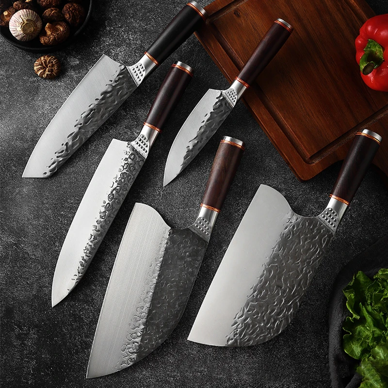 Forged Knives Set Stainless Steel Kiritsuke Chef Knife Meat Cutting Cleaver Utility Sushi Santoku Slicer Fish Fillet Knife