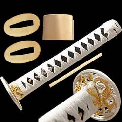 A Set Alloy Dragon Tsuba+Menuki+Fuchi+Kashira+Handle+Habaki+Seppa 26cm White Tsuka For Japanese Samurai Katana Sword Fittings