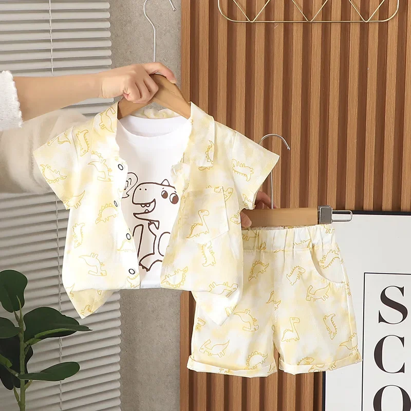 

New Summer Fashion Baby Boys Clothes Kids Girls Clothing Suit Children Cartoon Shirt Vest Shorts 3Pcs/Sets Infant Tracksuits