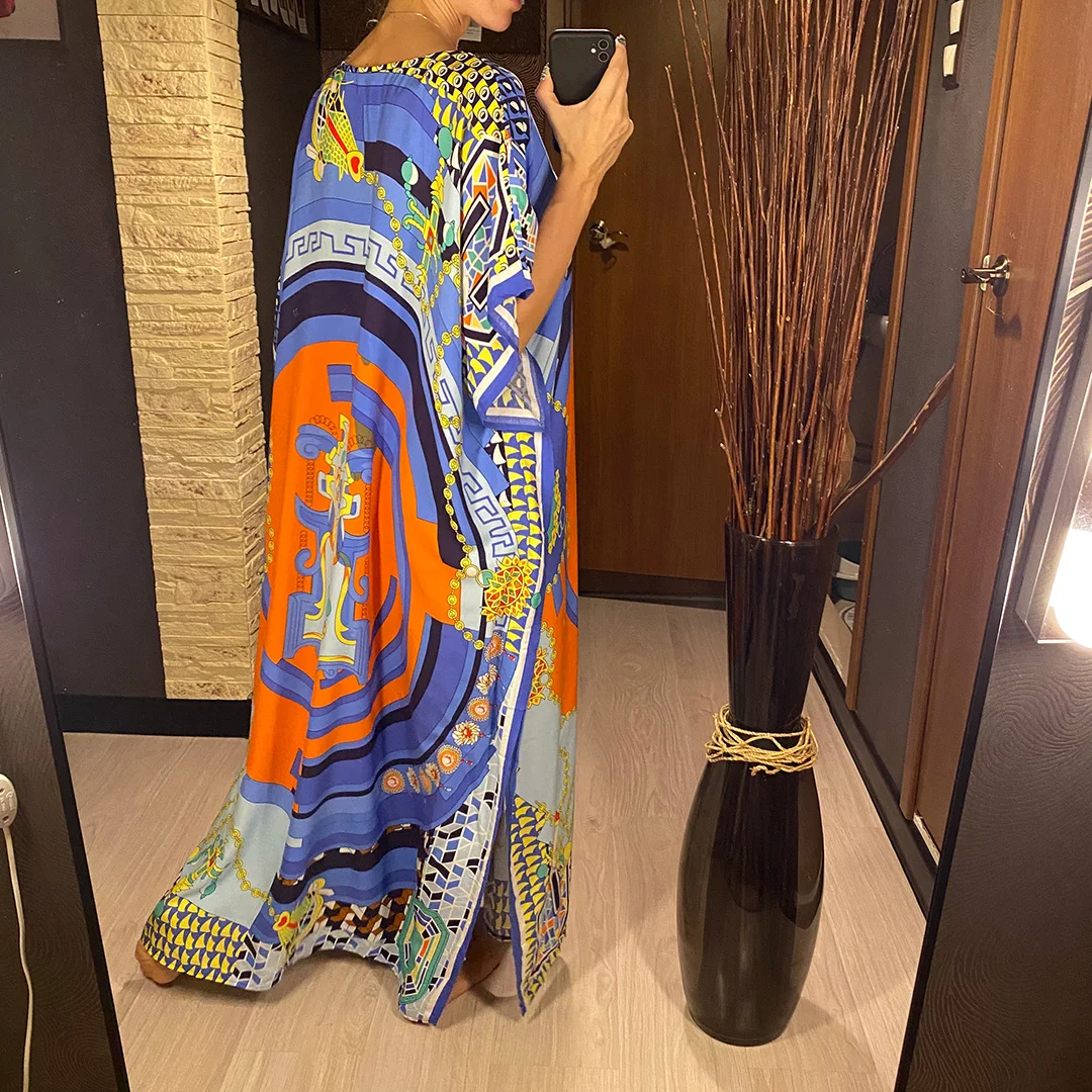 2026 Neues Buntes Kaftan-Tunika Strandkleid Strandmode Strandüberwurf Locker Sitzendes Maxikleid für Damen V4428 – Detail 11
