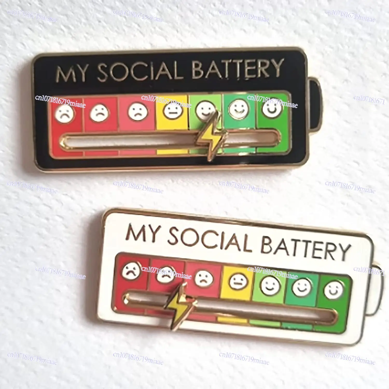 MY SOCIAL BATTERY Mood Transformation Energy Brooch Personality Creative Interactive Social Slidable Badge