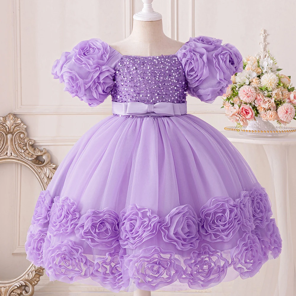 3D Flower Girls Party Princess Dress for Baby Christmas Gown 1-10 Yrs Birthday Bow Tulle Bridemaid Dresses Wedding Kids Clothing