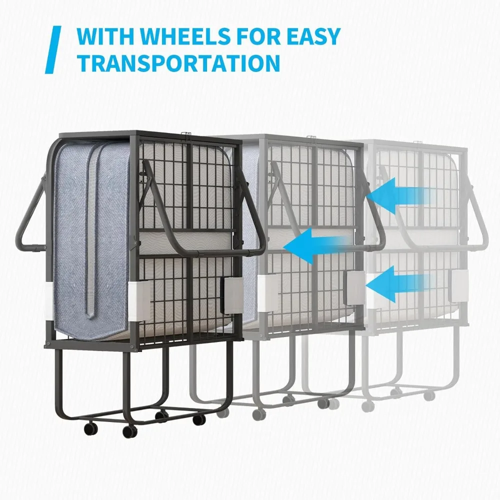 Складная кровать с матрасом, раскладная кровать для взрослых с изголовьем и пылезащитным мешком, 5-дюймовая портативная складная кровать для гостей