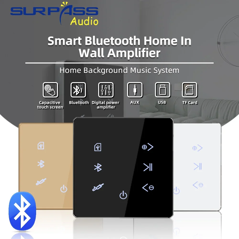 

Smart Home Audio 4 Inch 25W Mini Touch Key Bluetooth Remote Control Wall Amplificador Powerful Suitable for Home Music Playback