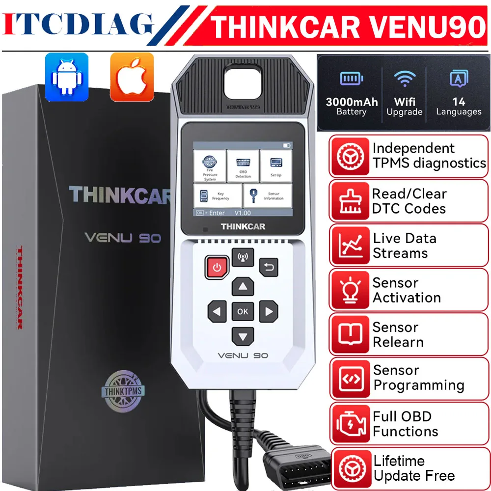 

THINKCAR VENU 90 TPMS: Инструмент для проверки давления в шинах автомобиля, 315 МГц, 433 МГц, инструмент для ремонта шин TPMS, активация, программирование, обновление T90