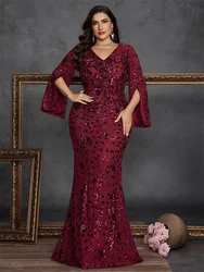 Lucyinlove Plus Size Luxury Gold Evening Dresses Women Slit Long Sleeve Mermaid Formal Sequins Prom Wedding Party Cocktail Gowns