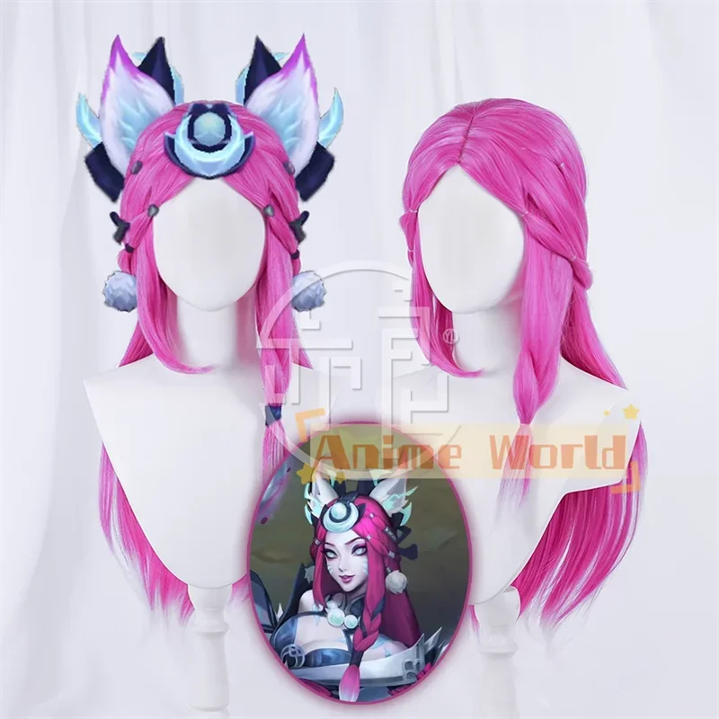

CosplayGame Snow Moon Ahri Cosplay Wig Nine Tailed Demon Fox Ahri Wig 80cm Straight Rose Red Mixed White Heat Resistant Wig
