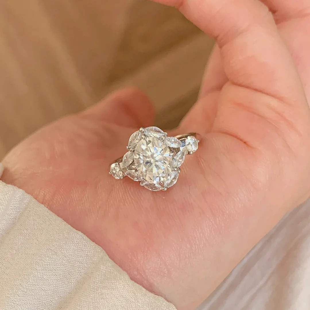 European and American fashion best-selling Instagram-style mid-range morganite open-adjustable white diamond ring for women