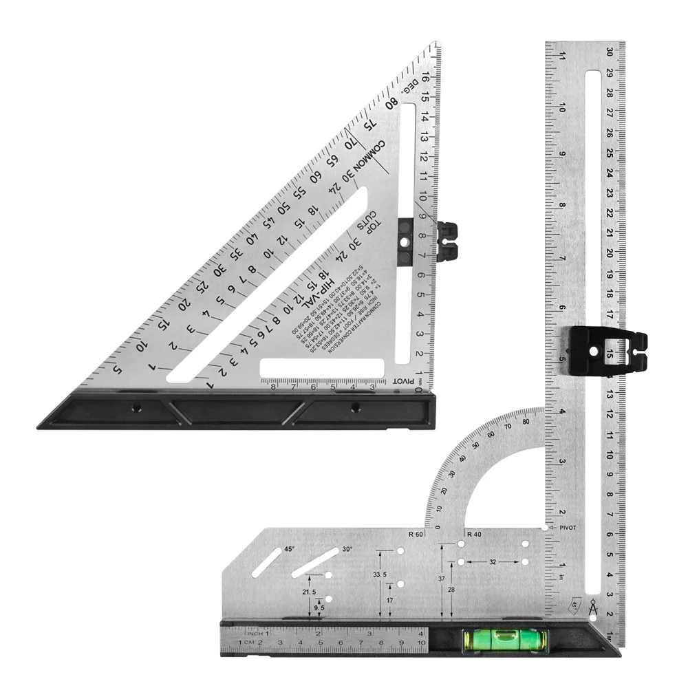 hit productStainless Steel Triangle Plate Woodworking Triangle Ruler Metric 90 Degree 45 Degree 12 Inch Right Angle Ruler