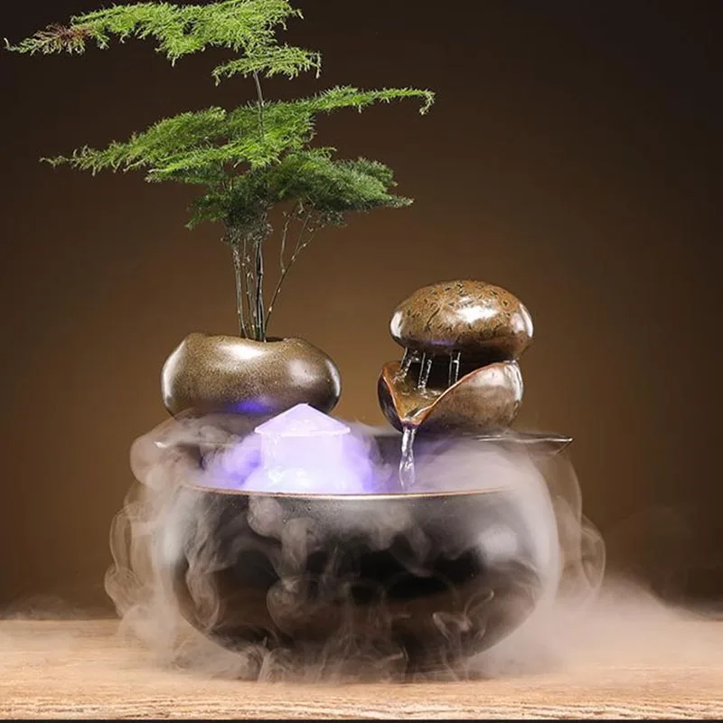 VINRITO Keramik-Katzenbrunnen für den Innenbereich, Zen-Trinkbrunnen für Katzen, Desktop-Wasserfall, Hunde-Wasserbrunnen, Aquarium-Landschaftsdeko, Haustierbrunnen 3
