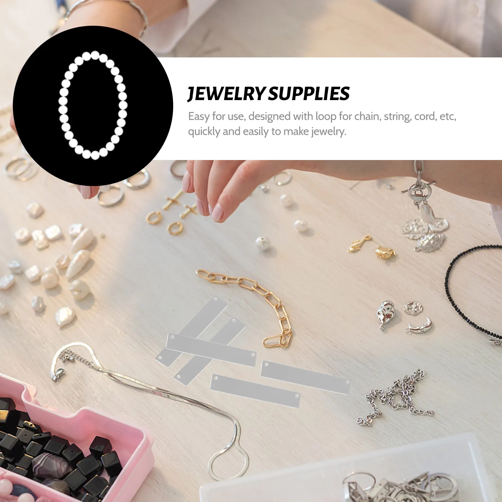 

30pcs DIY Strip Lettering Pendant Jewelry Supplies Copper Charms Blank Necklace Key Chain Accessories Craft Decorations
