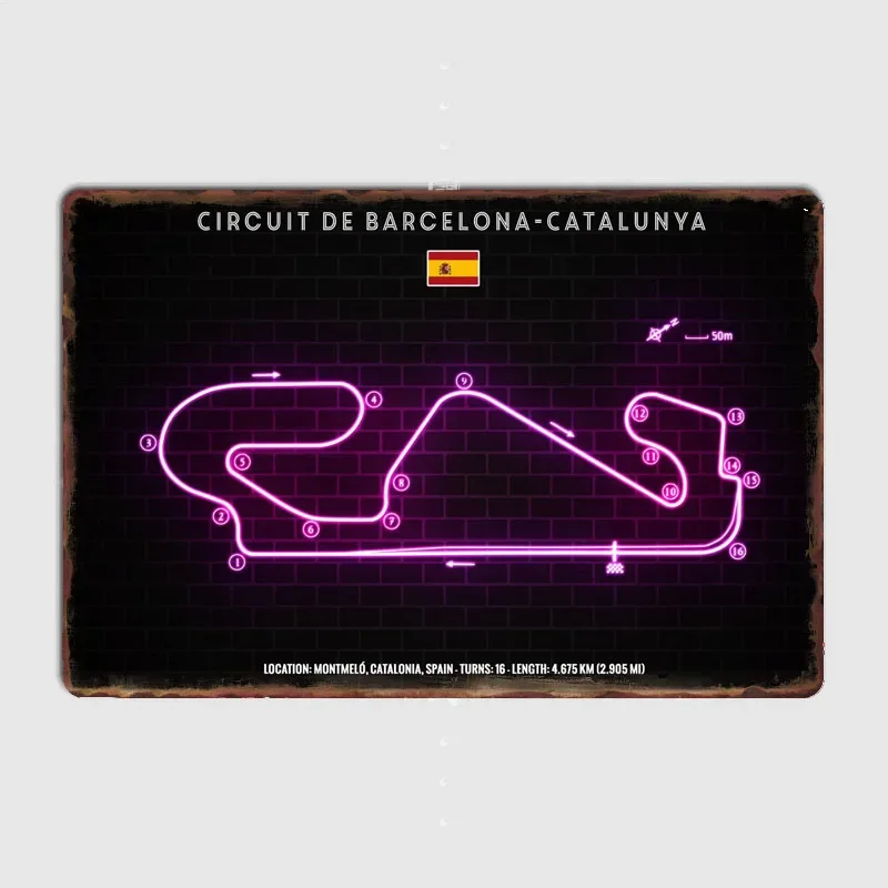 

Circuit de Barcelona F1 Racing Track Retro Poster Metal Sign Garage Club Room Wall Decor Custom Tin Home Decor