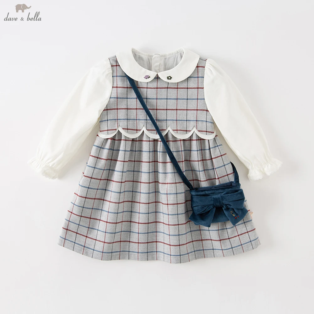 

Dave Bella, клетчатое осенне-весеннее платье с длинными рукавами для девочек, детское милое зимнее нижнее платье, повседневная праздничная одежда DB3222818
