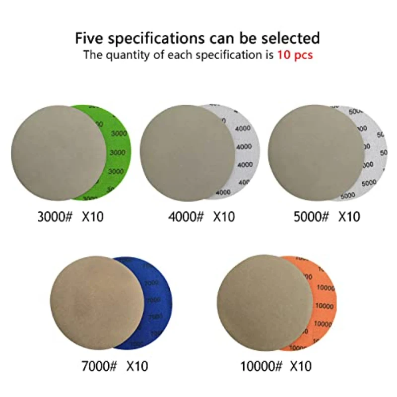 50Pcs Sanding Disc 5 Inch Hook & Loop Sandpaper 3000-10000 Grit Wet Dry Sand Paper for Orbital Sander Auto, Wood Metal Polishing