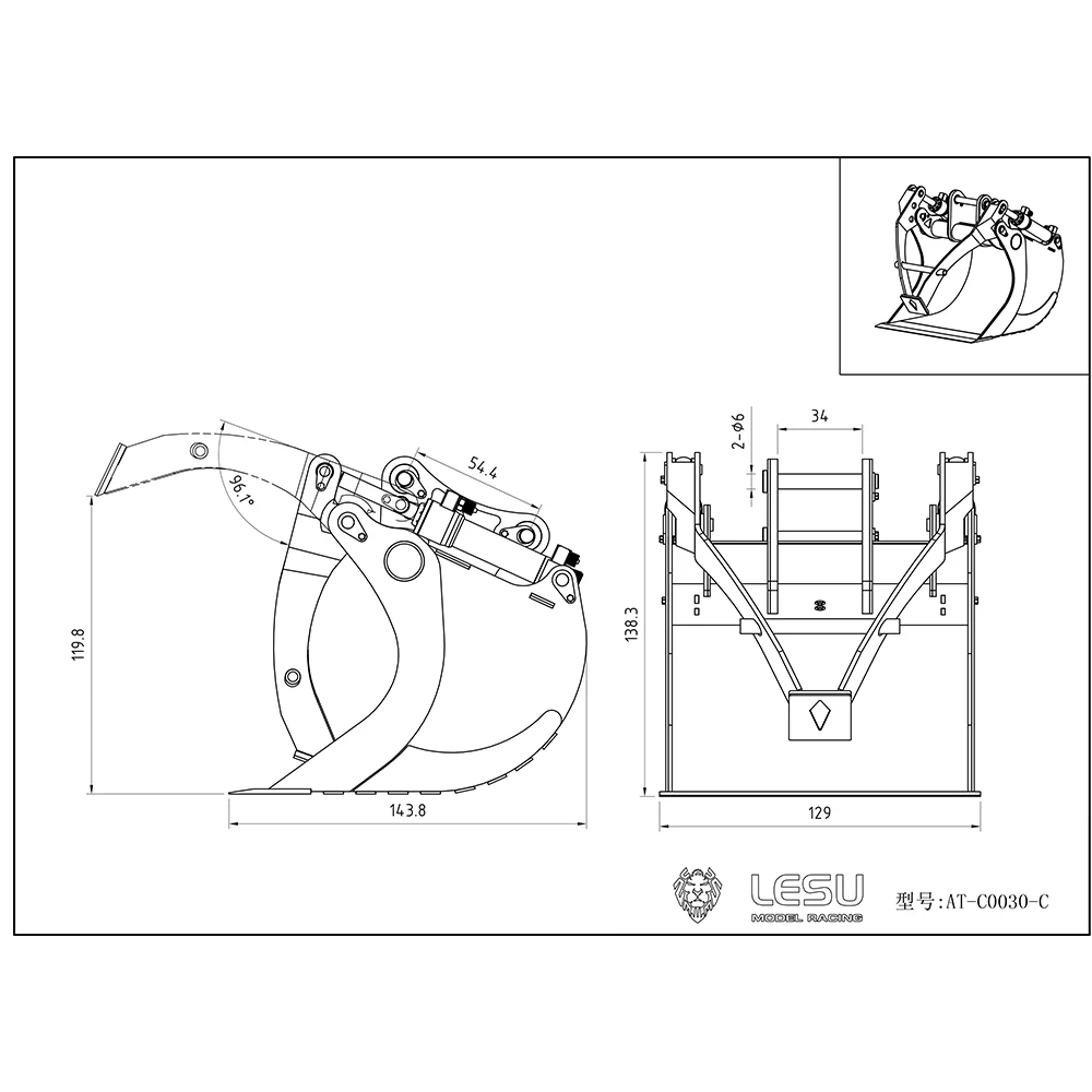 LESU Części zamienne Łyżka RC do koparki zdalnie sterowanej 1/14 ET35 Hydrauliczne pojazdy budowlane Akcesoria do koparek TH21580