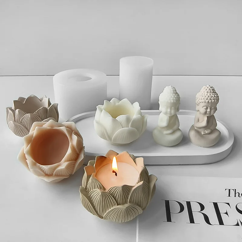 3D Lotus Candlestick Buddha Silicone Mold Handmade Aroma Candle DIY Buddha Plaster Ornaments Mold Home Decor Crafts Mould