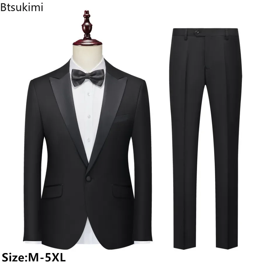 

2025 Men's British Style Slim Suits 2PCS Sets Blazers Jacket and Pants Male Business Gentleman Dress Suits Wedding Host Costumes