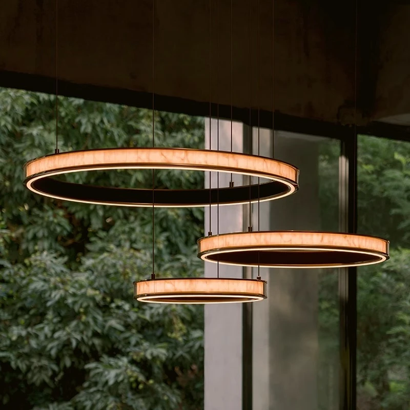 

Moden Minimalist Ring-shaped Marble Acrylic LED Pendant Lights Living Room Bedroom Restaurant Kitchen LED Dimmable Hanging Lamps