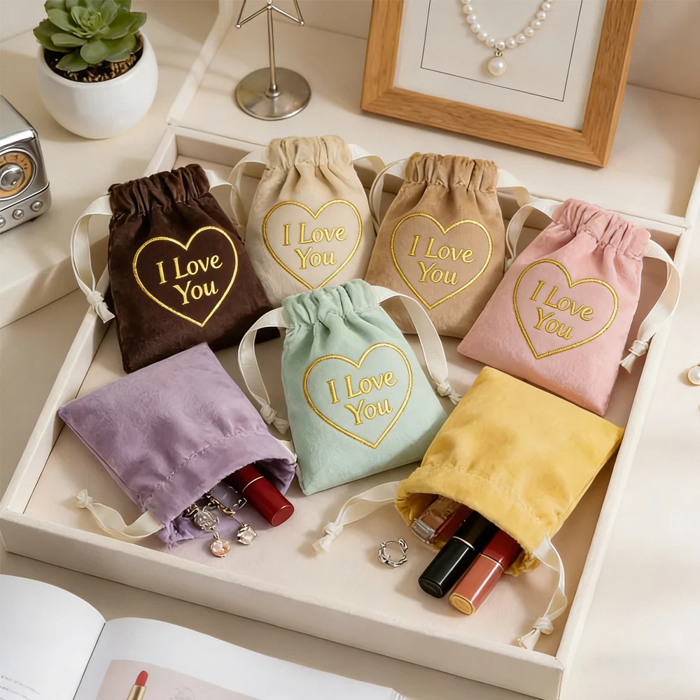 

100pcs Custom Logo Soft Velvet Bag Jewelry Packaging Pouch Drawstring Jewellry Cosmetic Necklace Candy Brooch Keychina Gift Bags