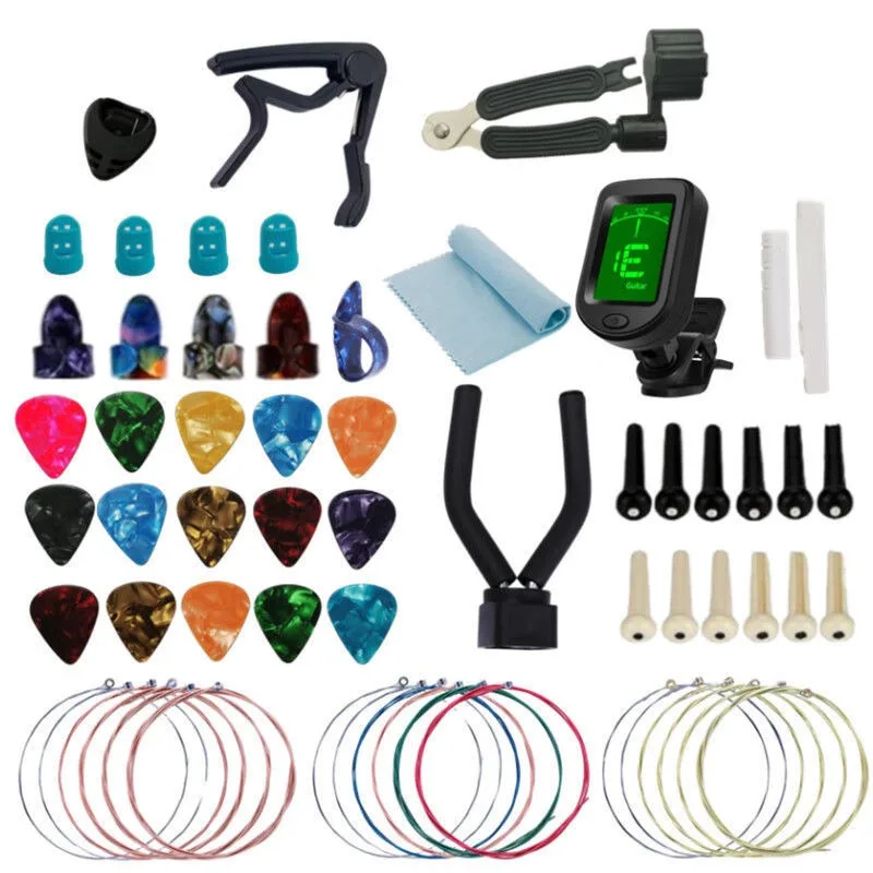 Guitar Accessories Full Set Gift Pack, Acoustic Guitar String Pick Capo Tuner String Changing Tool Set