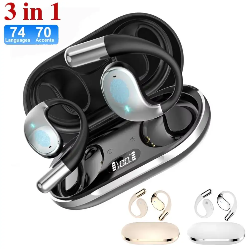 3-in-1 AI Translator Earbuds 144 Language Real-Time Translation Headphones Wireless BT HiFi Sound Earbud fit for Travel Learning