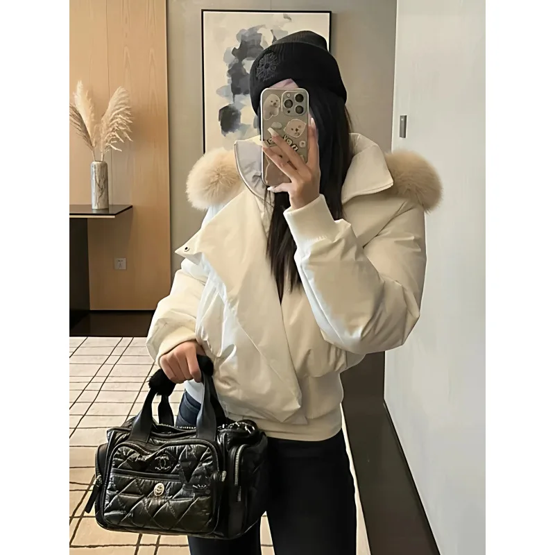 New Faux Fur Collar Hooded Padded Women's Coat Winter Warm Thick Quilted Jacket Loose Fit Trendy Cozy Soft Elegant Female Parkas