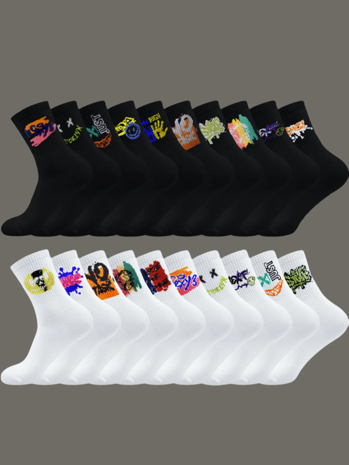 3/5/7 زوجين عشوائيين الجوارب الطويلة طالب الرياضة كرة السلة الجوارب ، طاقم الجوارب ، أبيض أسود جوارب قطنية الرجال منتصف العجل الجوارب