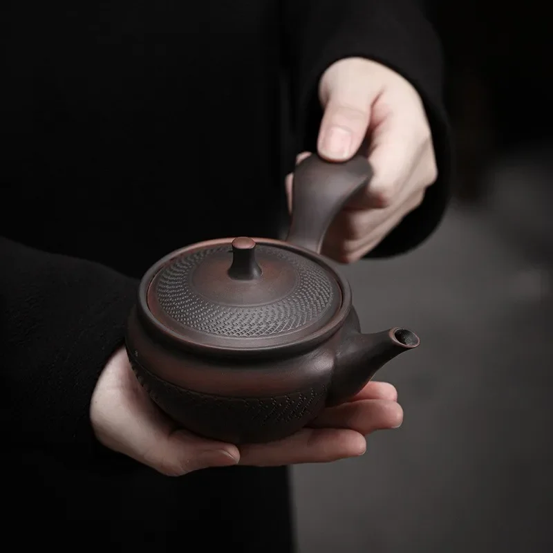 Purple Pottery Side Handle Pot  Ceramic Kung Fu Teapot Single Teapot Pu'er Tea Making Device Tea Sets Chinese Tea Pot