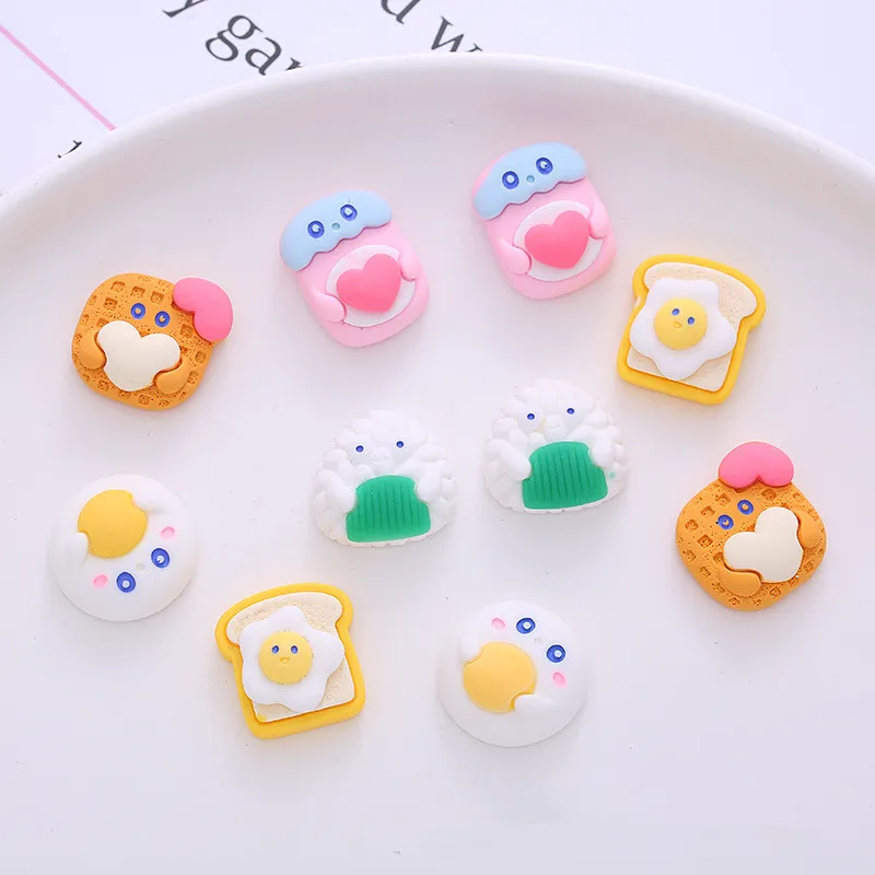 10Pcs Kawaii Cartoon Rice Ball Food Resin DIY Shoes Hat Icebox Barrette Mobile Phone Case Scrapbook Cream Glue Flat Back Resin