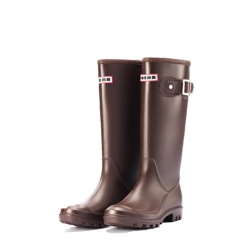 Fashion Rainboots Women Knee-High Water Boots Buckle Long Tube High-grade Waterproof Shoes Womens Rubber PVC Rain Boots