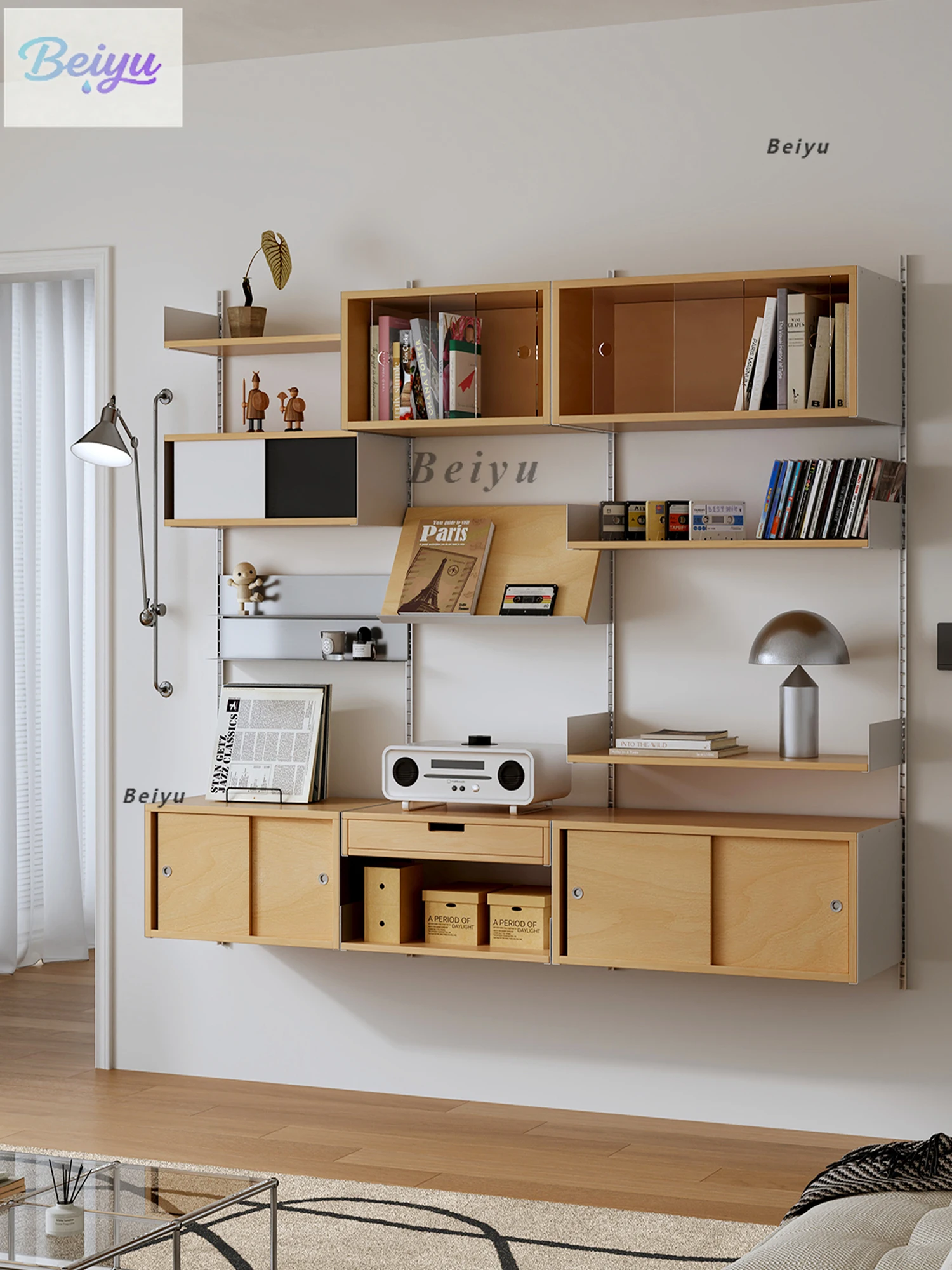 Bookcase Wall Hanging Shelf Bedroom Multifunctional Bookshelf Coat Rack Birch Adjustable Display Rack