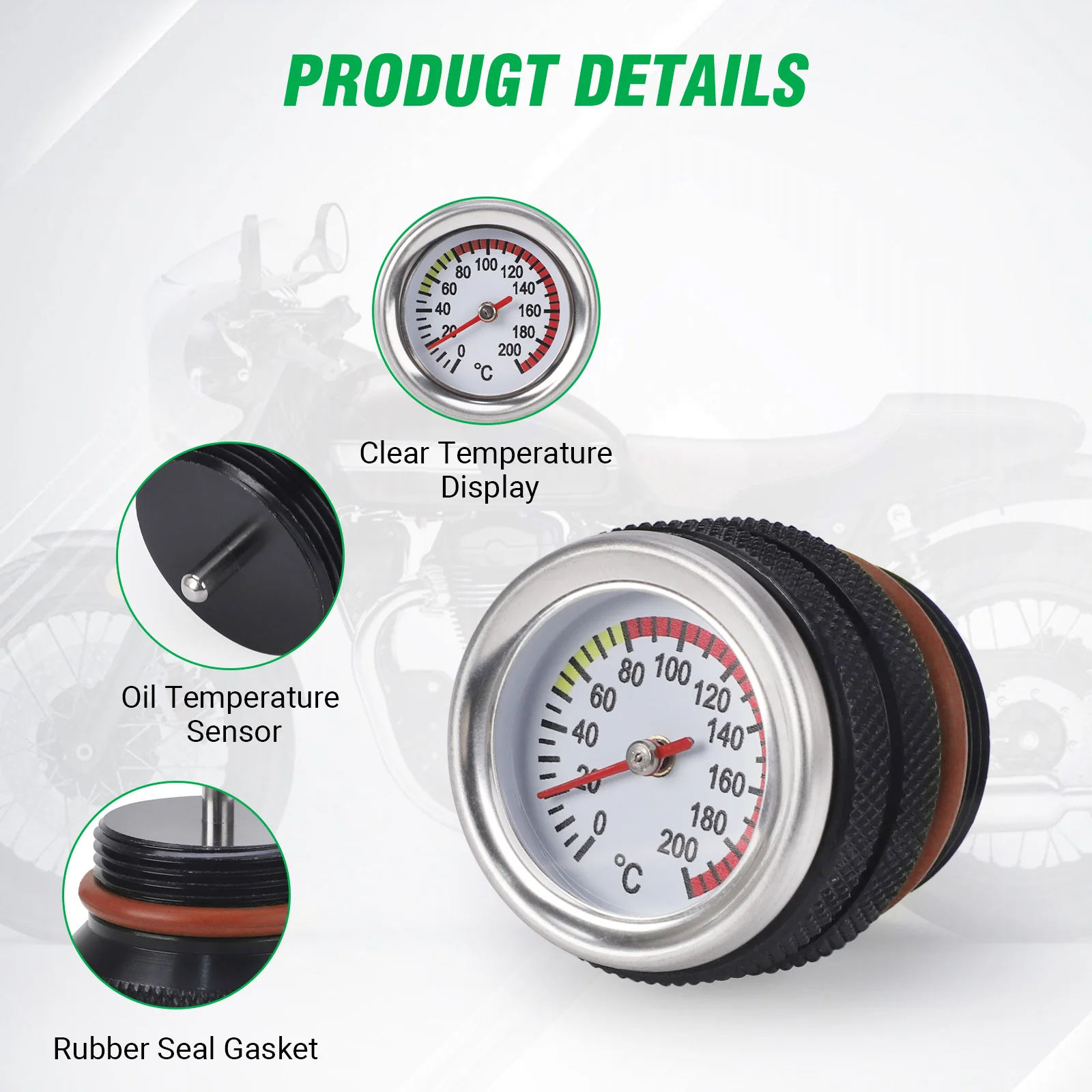 Motorrad Tankdeckel M30X1,5 Mit Öl Motor Temperaturanzeige Meter Öleinfülldeckel Motorrad Für Kawasaki 650 KLR 1987-1998 – Detail 2