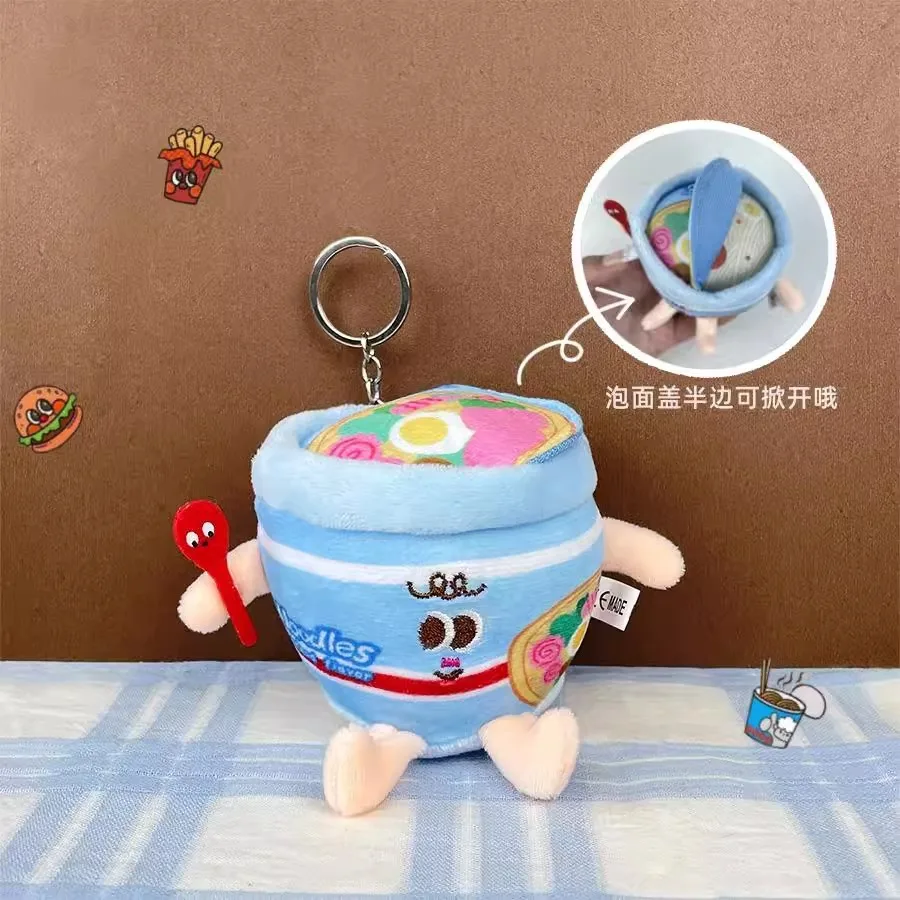 Simulación japonesa de cubo de fideos instantáneos, llavero de muñeco de peluche, colgante, decoración de bolsa de muñeco de peluche de fideos instantáneos de dibujos animados bonitos