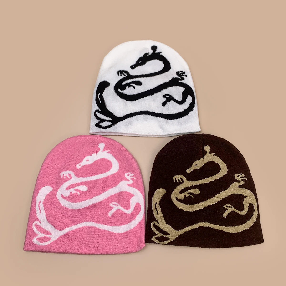 Retro Personal Jacquard Chinese Dragon Knitted Hats New Men Women Warm Color Block Versatile Niche Fashion Street Sports Beanies