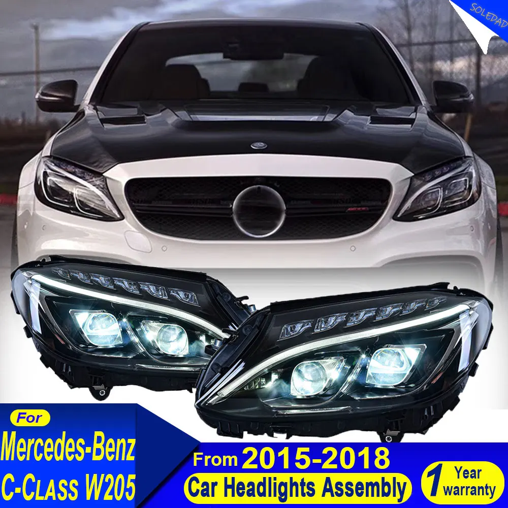 Car LED Headlights For Mercedes-Benz C class W205 2015-2021 US EU Version LED Auto Headlamp Assembly Projector Lens Accessories