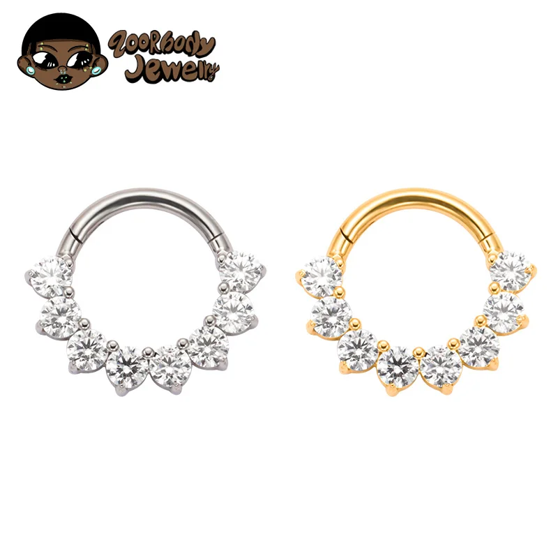 ASTM F136 TItanium Daith Piercing with CZ 16G 8mm 10mm Septum Rings Cartilage Earring Nose Rings Hoops Hinged Clicker Jewelry