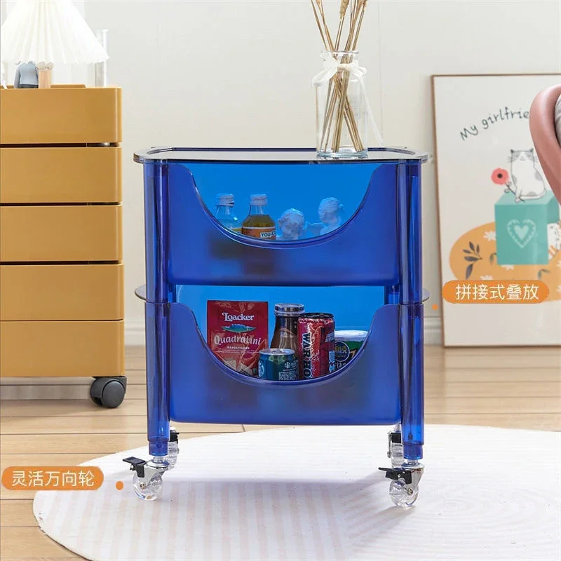 Plastic Freestanding Storage Cabinet  Dustproof U-Shaped Organizer Rack  Portable Pocket Cart with Wheels  Stackable Snack Shelf