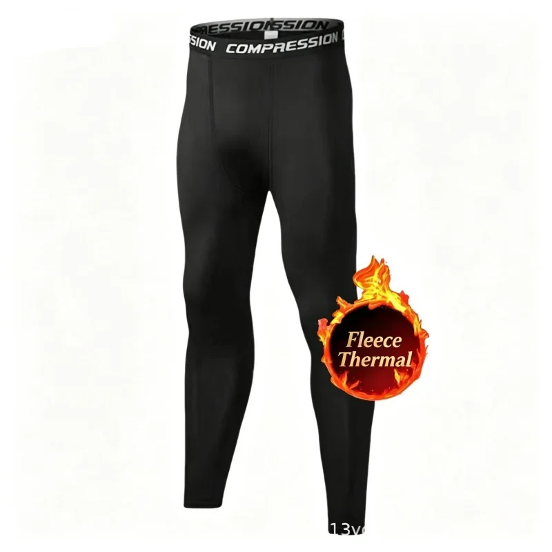 Mens Warm Compression Leggings 1 Pcs Sport Training Pants Dry Fit Running Tights Fitness Basketball Jogging Fleece Trousers
