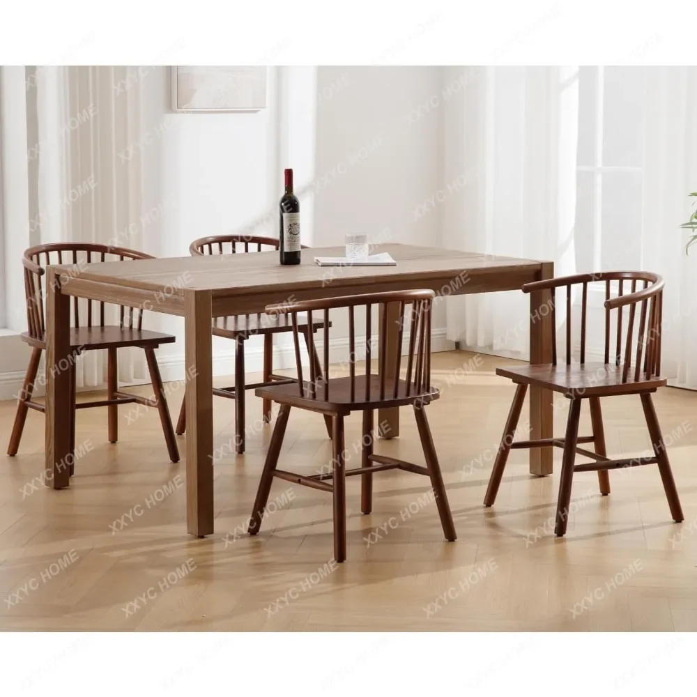 LJYWooden Dining Chairs Set of 6 Farmhouse Spindle Dining Room Chairs with Arms/Wide Curved Back Modern Kitchen