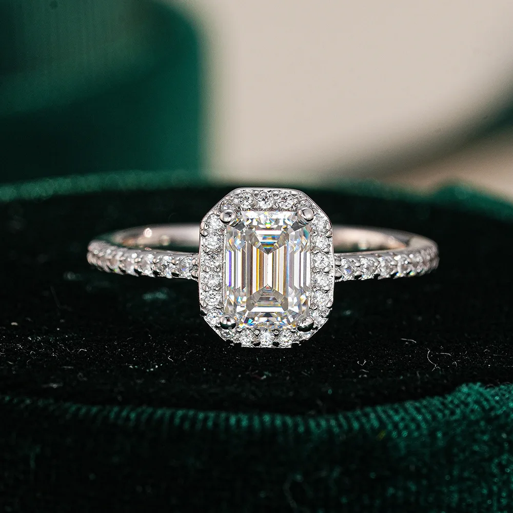 

Luxury 1ct Rectangle Moissanite Women's Ring- 925 Sterling Silver Wedding Band & Engagement Ring Bridal Jewelry Gift