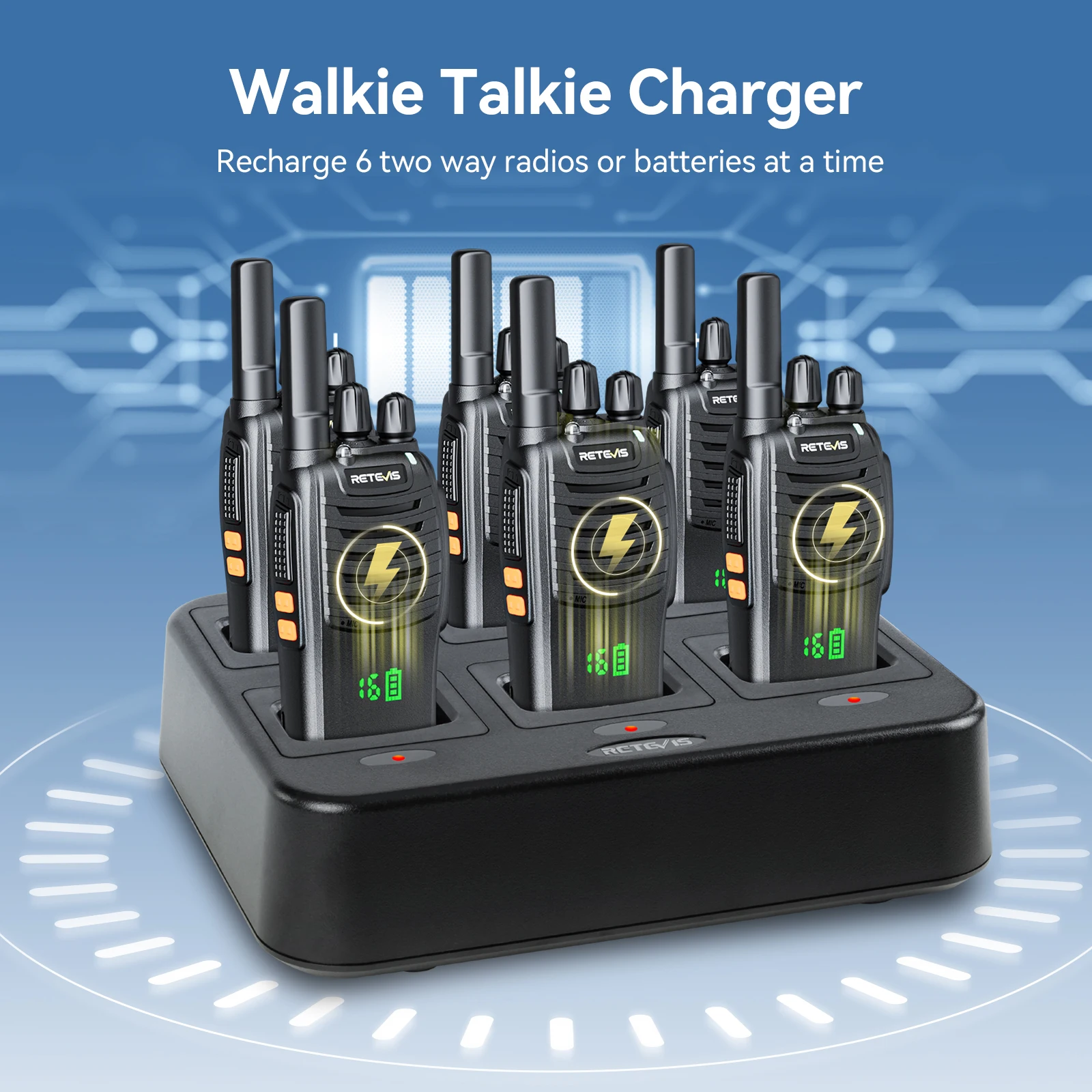 Retevis H777H Walkie-Talkie, 6-teilig, Zwei-Wege-Radio, Walkie-Talkie, PMR/FRS, Kommunikationsradio, tragbar, mit Sechs-Wege-Ladegerät, Gegensprechanlage – Detail 10