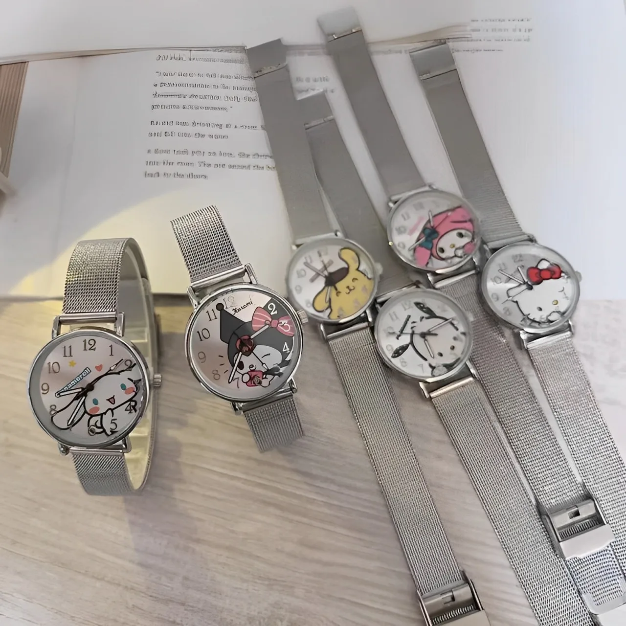 Miniso Anime Cartoon Sanrio Hello Kitty Kuromi Melody Cinnamoroll Girls Students Watch Children Stainless Steel Belt Watch Gifts