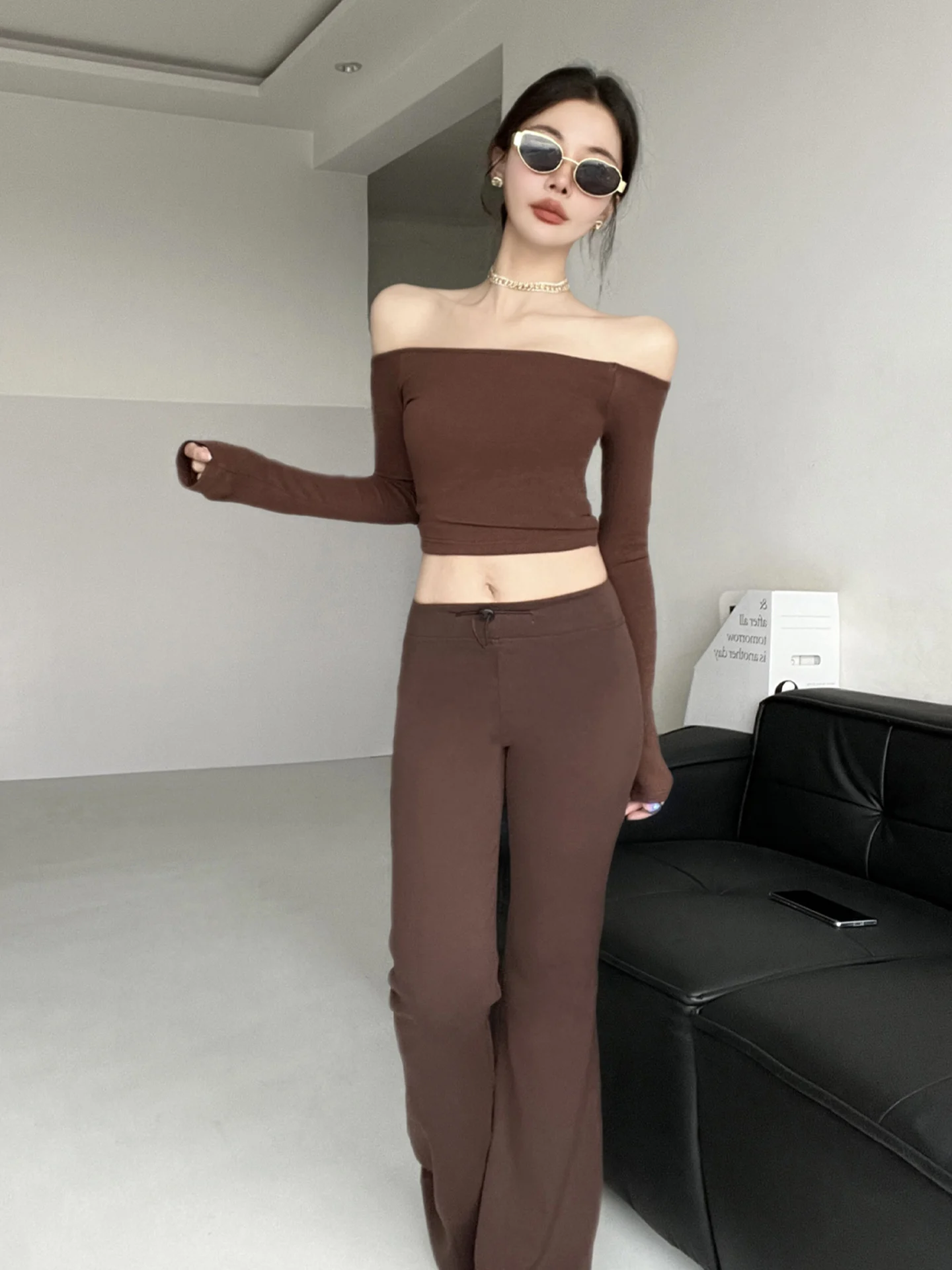 

Женские брюки Slim Fit Spor с высокой эластичностью, расклешенные, повседневные, для дома, из смесового хлопка, со средней/высокой талией, на пуговицах