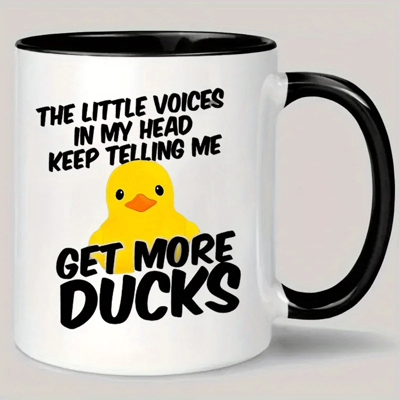 11 oz Insulated Ceramic Travel Mug with Fun Duck Pattern and the Phrase 