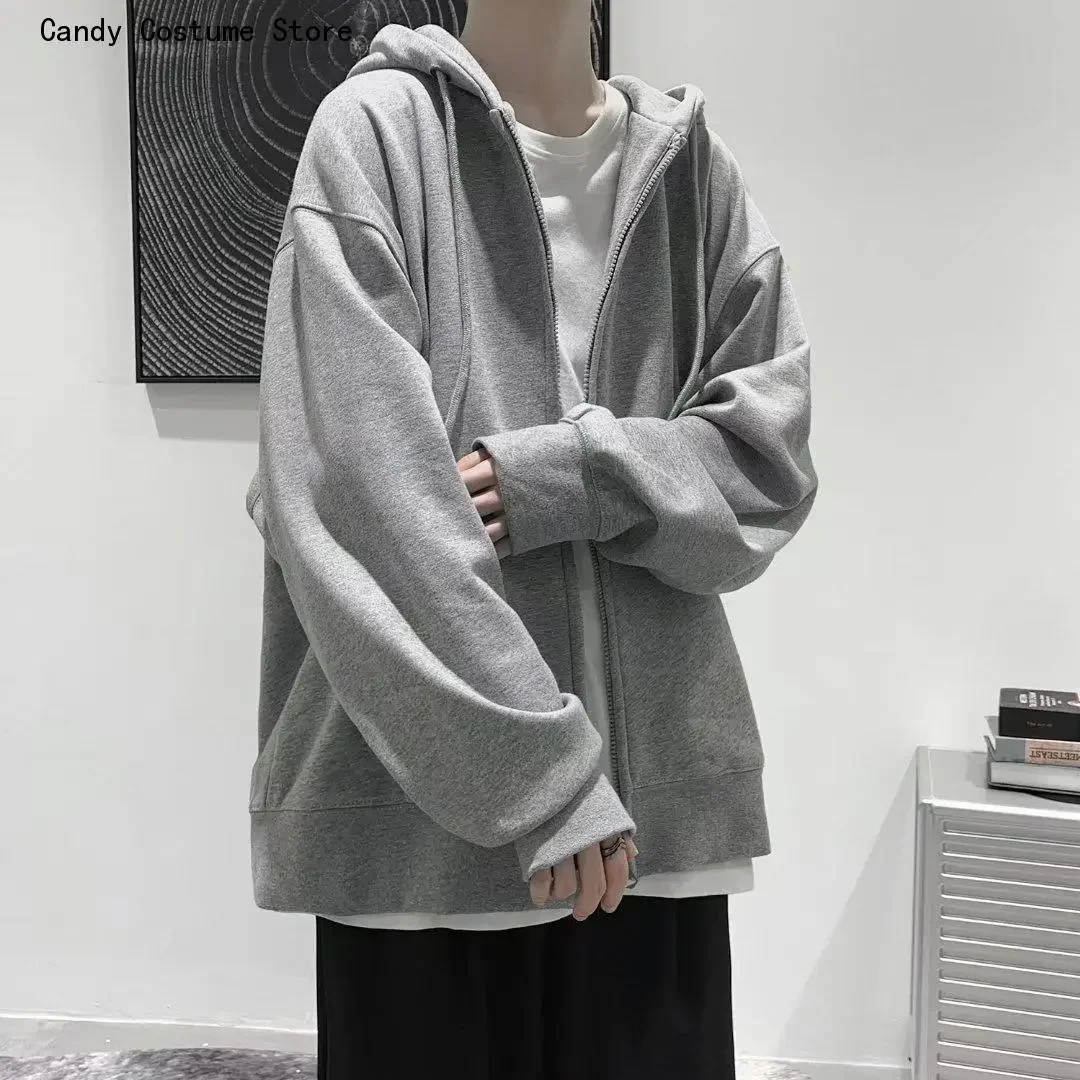 

Men's Casual Zipper Coats, Oversize Hoodies, Monochromatic Jacket, Korean Fashion, Autumn and Winter Clothing, Outerwear