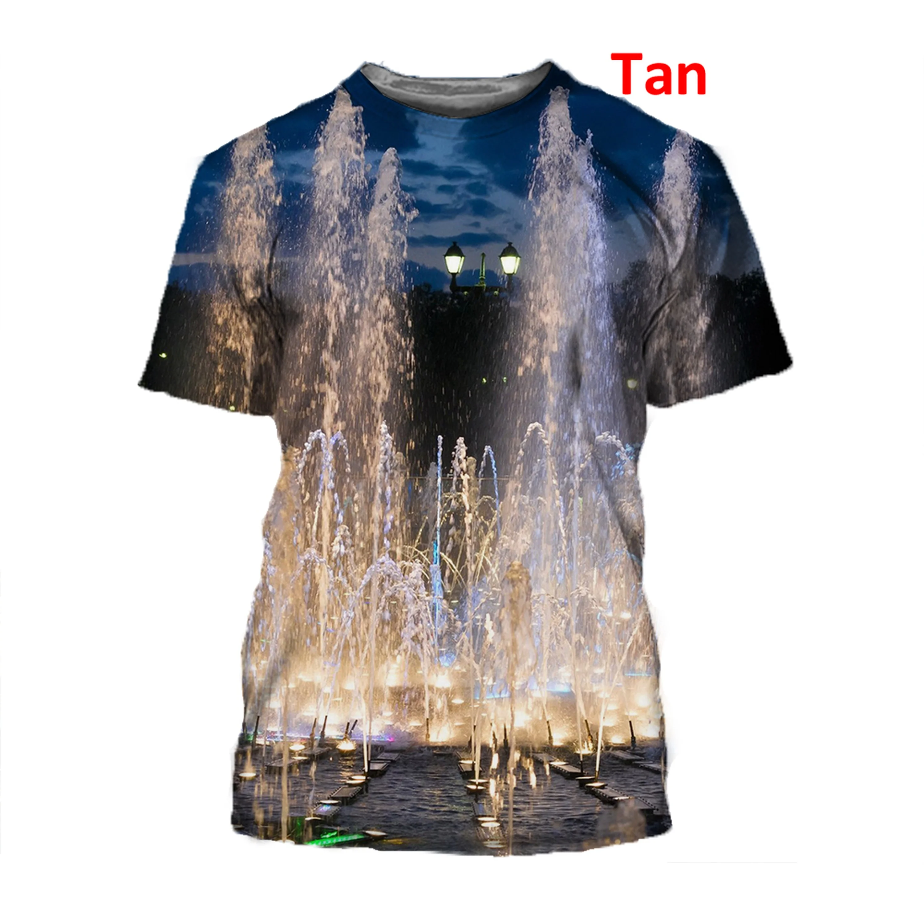 Summer Garden Pond Pool Floating Water Fountain Patterned Printed T Shirt Men Short Sleeve T Shirt Funny Tops