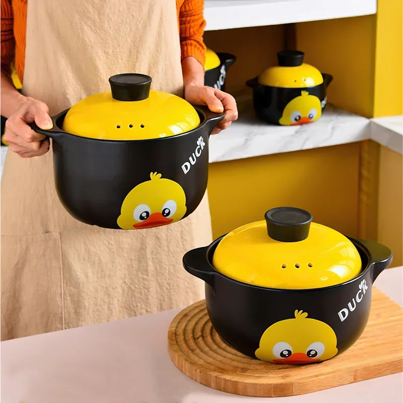 Ceramic Casserole Large Yellow Duck High-temperature Soup Pot Saucepan Cooking Stew Kitchen Gas Stove 1-8L Household Cookware