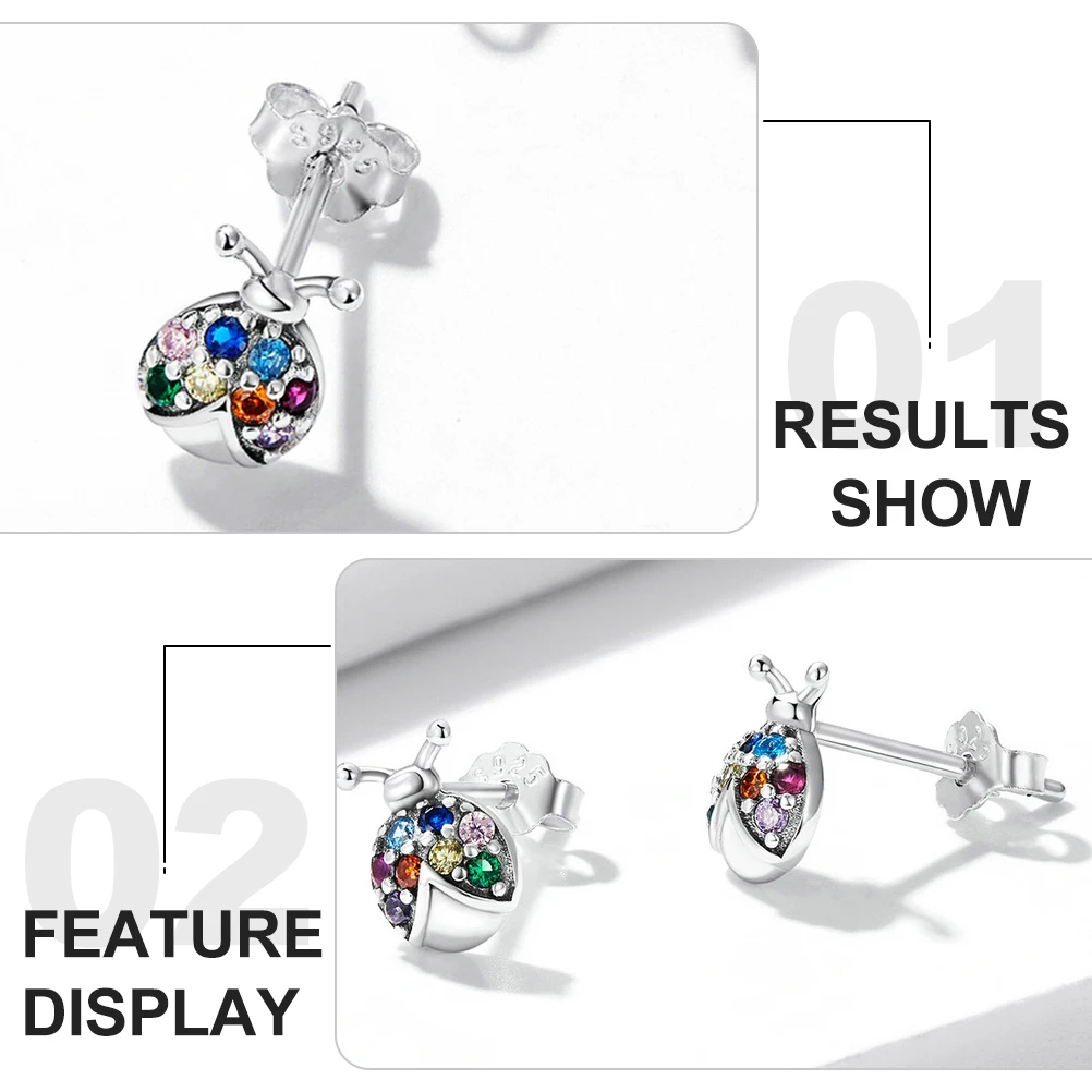 

Earrings Colorful Zirconia Childrens Ladybug Girl Piercing Dangle Kids for Girls Women