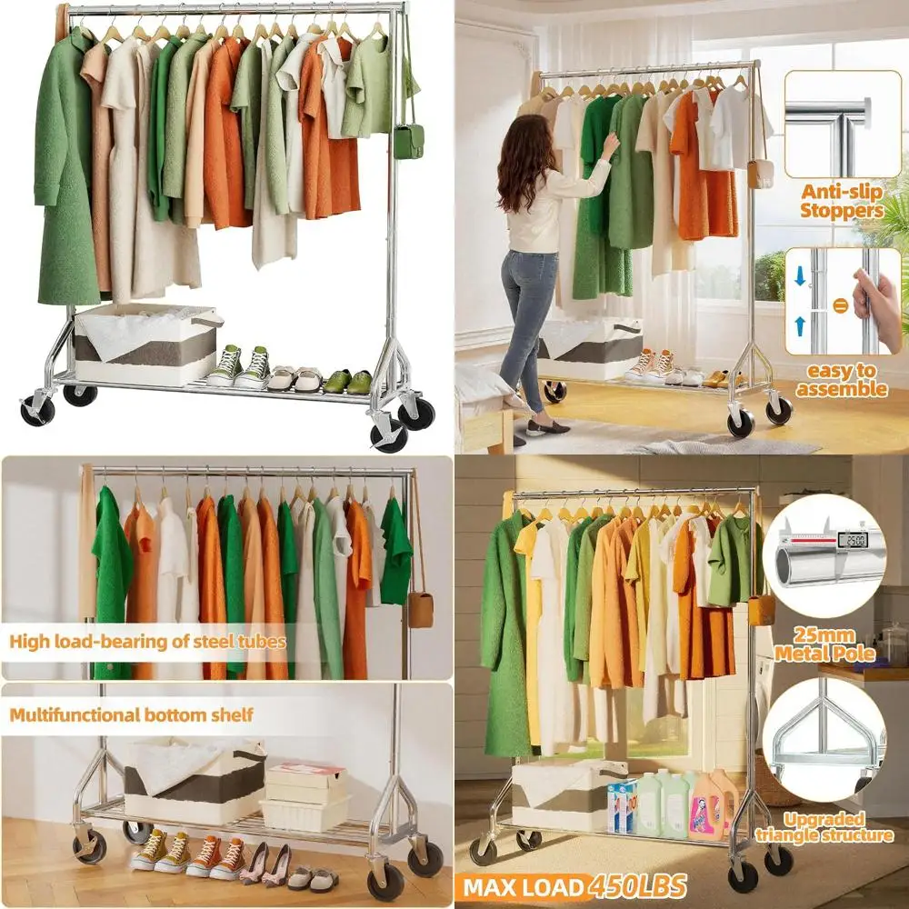 

Heavy Duty Rolling Garment Rack with 450 lbs Capacity for Hanging Clothes, 16.75 D x 44.3 W on Wheels