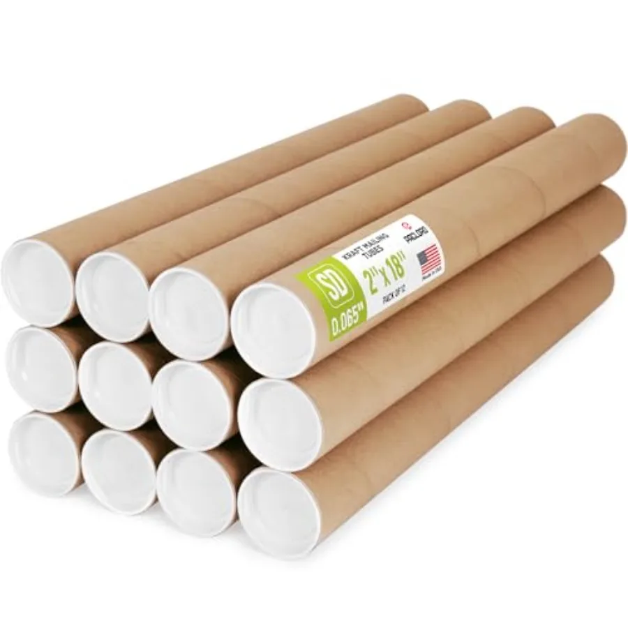 

2" x 18" Reinforced Kraft Paper Mailing Tube, Pack of 12 Tubes with 24 Caps Secure USPS Approved Poster Tube Made in USA Cardbo